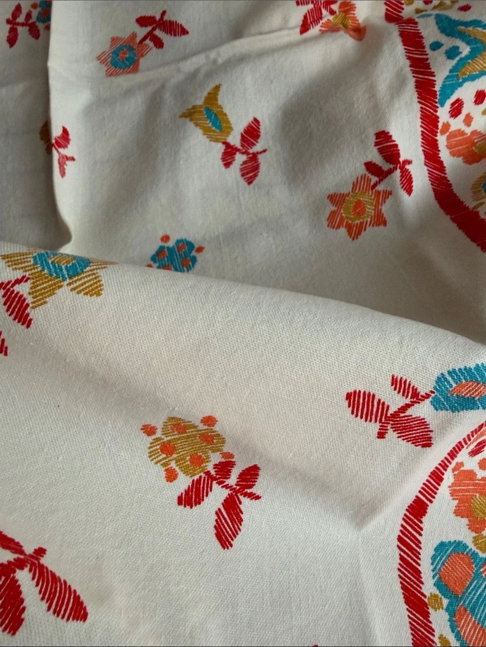 Vintage Mid Century Modern Cotton Tablecloth 58x43 Scandinavian Folk Floral